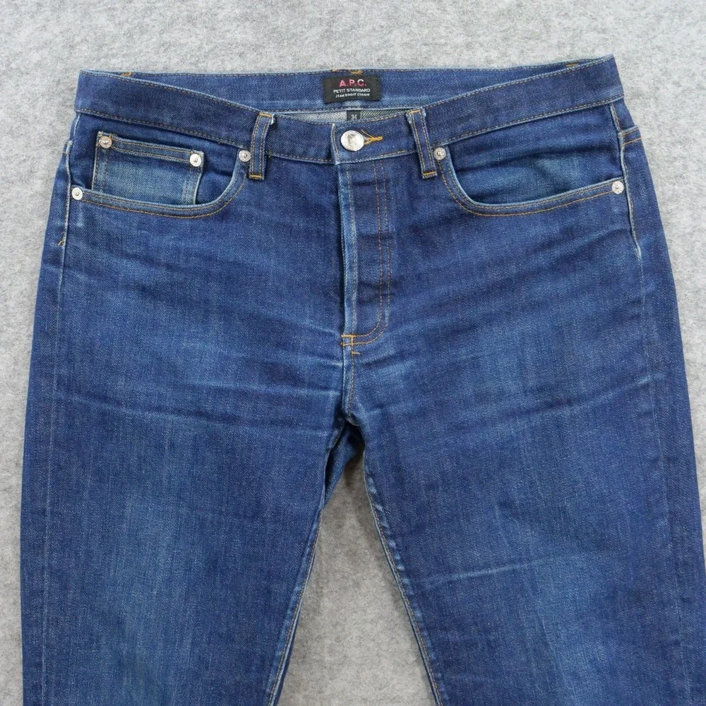APC Jeans Mens 34 Blue Petit Standard Slim Straight Denim Button Fly Dark Wash